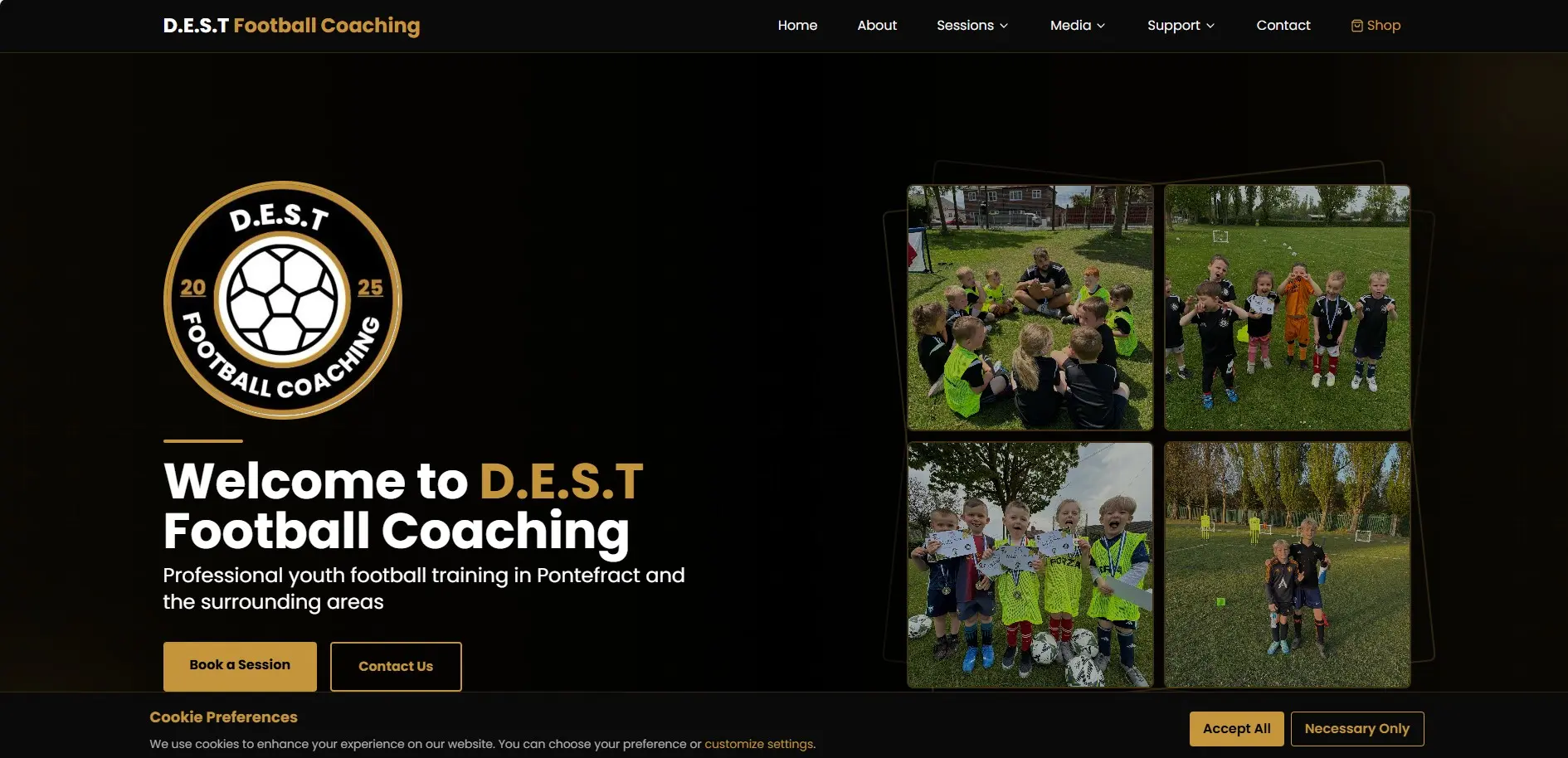 D.E.S.T Football Coaching website homepage - Modern booking system and parent portal for Yorkshire football coaching business