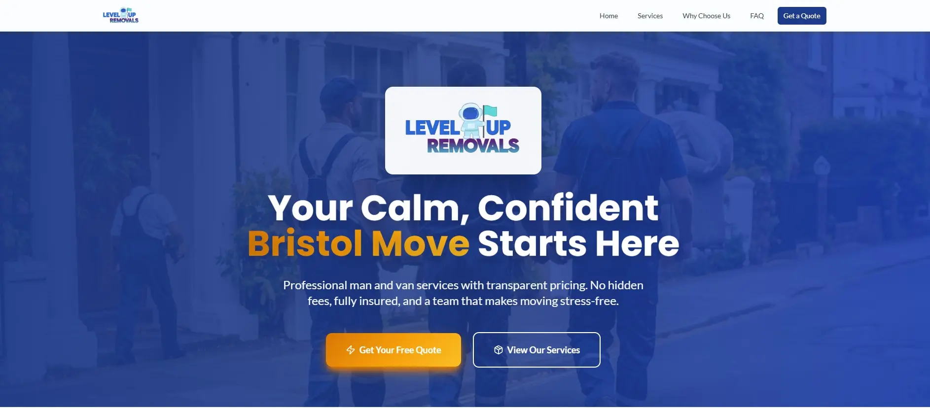 Level Up Removals Website - Complete brand development and website solution for Bristol removals service