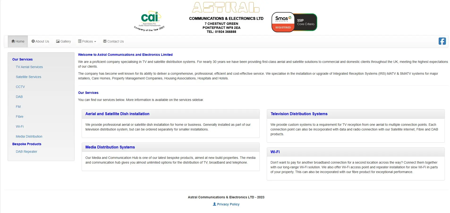 Before: outdated Astral CCTV homepage