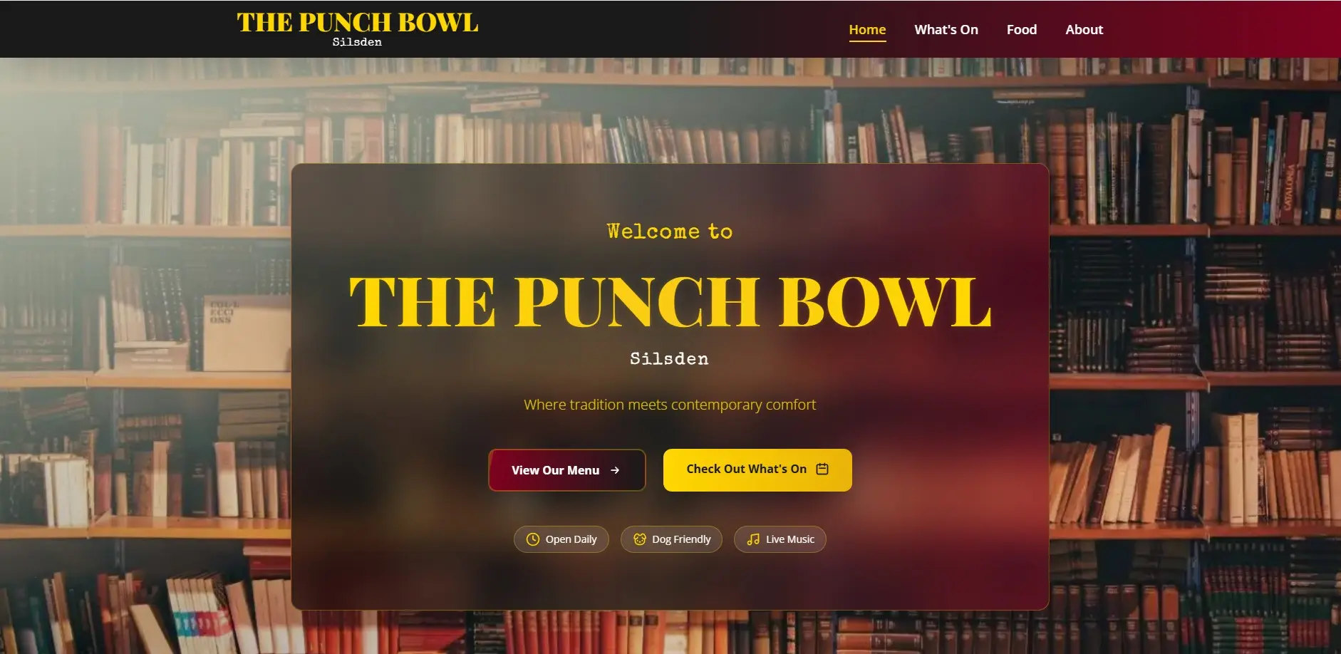 The Punch Bowl Silsden website homepage - Modern website redesign for traditional Yorkshire pub in Silsden