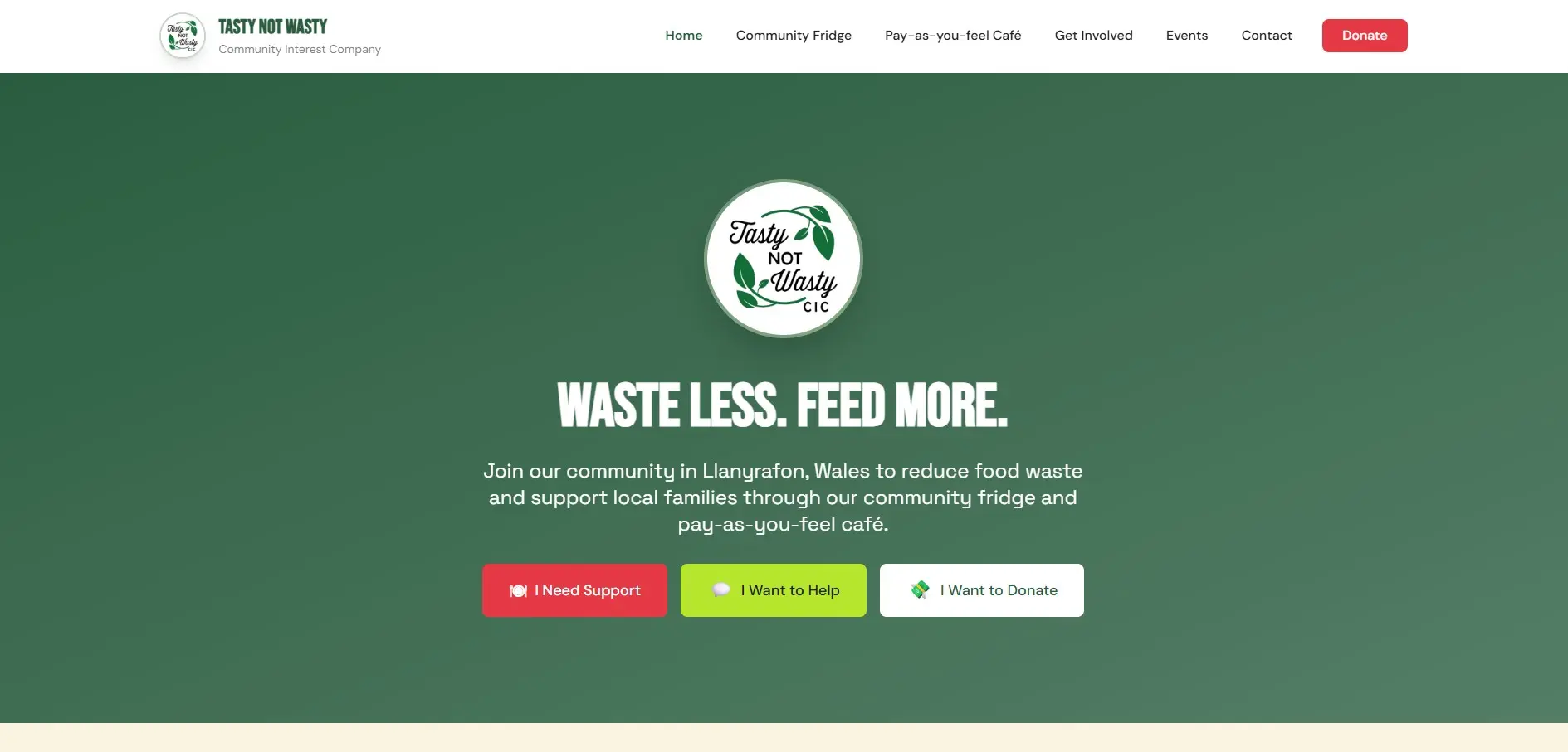 Tasty Not Wasty CIC Website - Community platform for reducing food waste and supporting local families